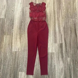 Womens Iris Burgundy Lace Top Jumpsuit - S